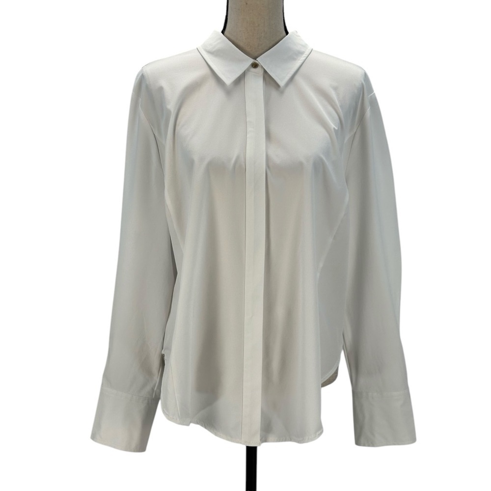 INC Women's Long Sleeve Collared Hidden Button Down Shirt - White - size XL